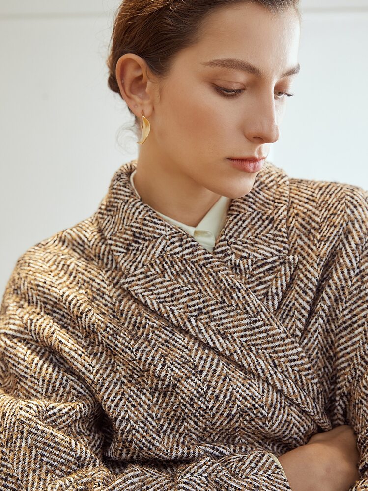 MOTF PREMIUM ヘリンボーン ダブルブレスト オーバーコート | SHEIN JAPAN