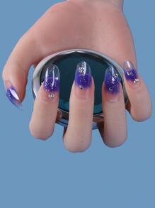 ROMWE 24入組長款橢圓形水鑽裝飾漸層假指甲和1張膠帶 - 淺藍色 - 查看 7