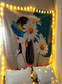 Floral & Figure Graphic Tapestry - Multicolor - View 2