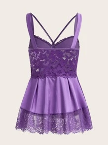 SHEIN ICON Contrast Lace Cami Top - Purple - View 2