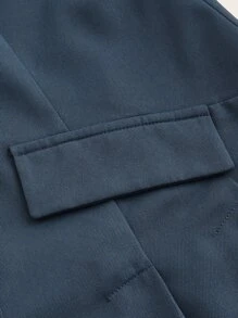 SHEIN ICON Flap Detail Button Front Belted Tube Dress - Navy Blue - View 4