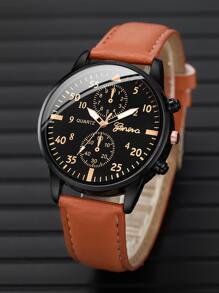 1 Đồng hồ thạch anh tròn nam và 4 vòng đeo tay - màu nâu - Xem 4