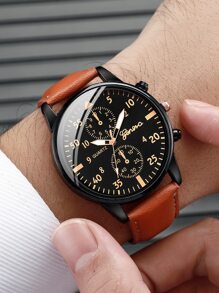 1 Đồng hồ thạch anh tròn nam và 4 vòng đeo tay - màu nâu - Xem 5