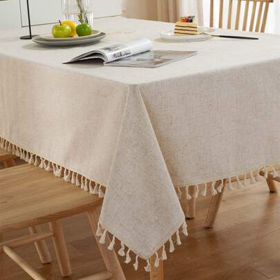 1 pieza Mantel unicolor con diseño de fleco