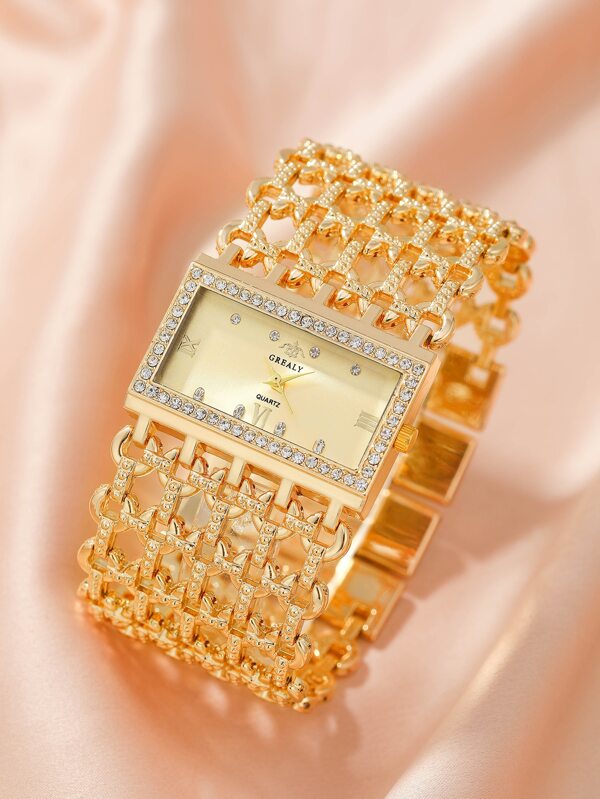 GREALY Montre Quartz Pointeur Carrée Décoration Strass Vacances