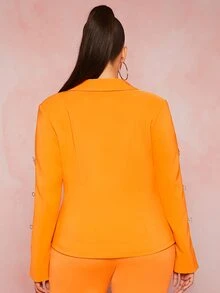 SHEIN SXY Plus Lapel Collar Single Button Blazer - Orange - View 3