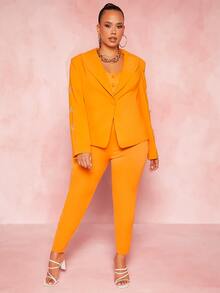 SHEIN SXY Plus Lapel Collar Single Button Blazer - Orange - View 4