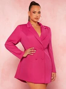 SHEIN SXY 大碼西裝領雙排釦西裝連衣裙 - 玫紅色 - 查看 5