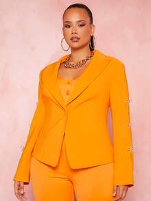 SHEIN SXY Plus Lapel Collar Single Button Blazer - Orange - View 6