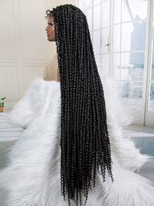 Toàn bộ ren phía trước Tóc giả tổng hợp bện dài thêm - màu đen - Xem 6