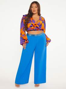 SHEIN SXY Plus Wide Leg Trousers With Chain - Blue - View 3