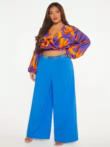 SHEIN SXY Plus Wide Leg Trousers With Chain - Blue - View 4