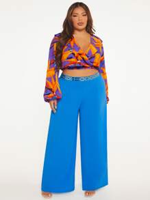 SHEIN SXY Plus Wide Leg Trousers With Chain - Blue - View 5
