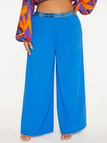 SHEIN SXY Plus Wide Leg Trousers With Chain - Blue - View 1