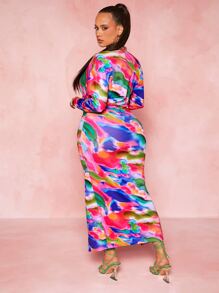 SHEIN SXY Đầm Plus Size Cắt ra xoắn lại Tách cao Tất cả trên in Gợi cảm - Nhiều màu - Xem 4