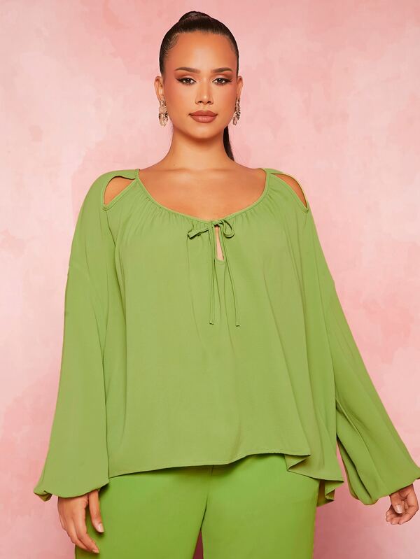 SHEIN SXY Bluse mit Knoten vorn, Laternenärmeln