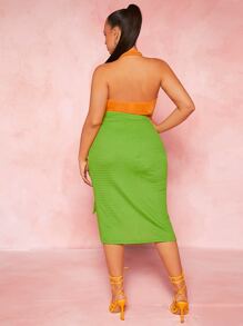 SHEIN SXY Plus Knot Side Wrap Skirt - Lime Green - View 3