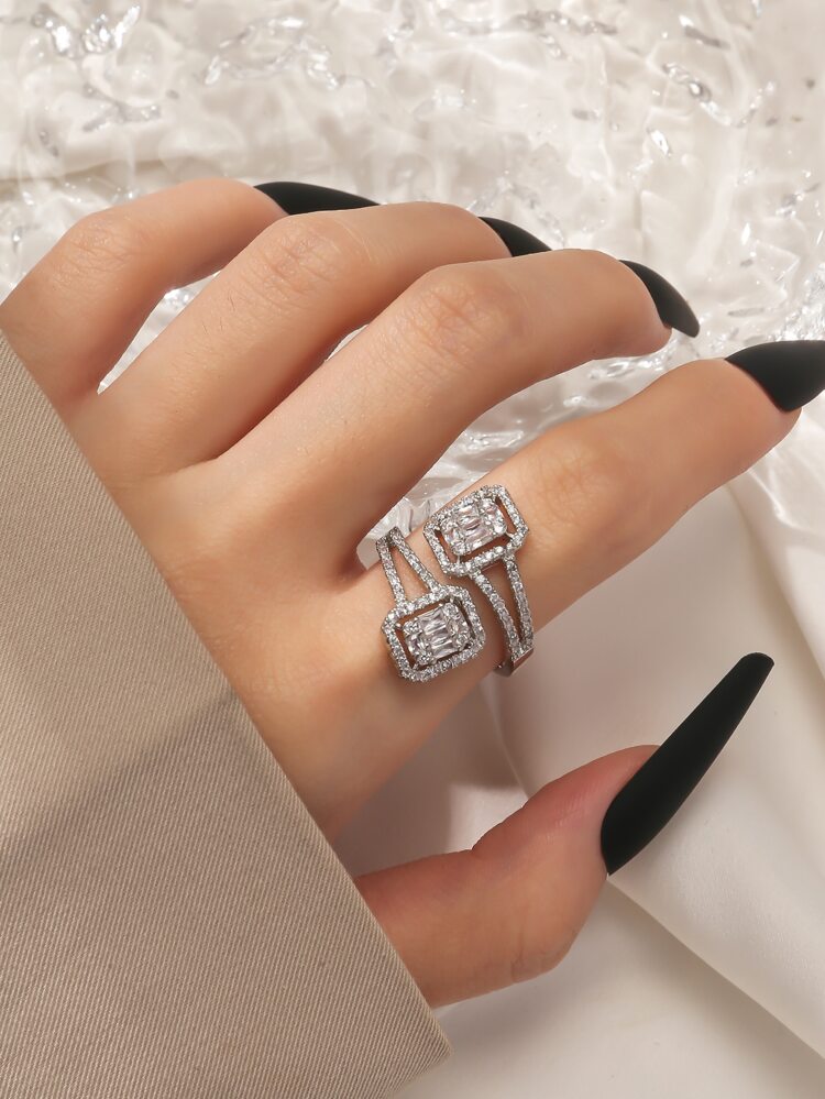 Rhinestone Decor Cuff Ring