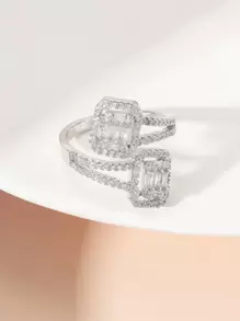 水鑽裝飾開口戒指 - 銀色 - 查看 3