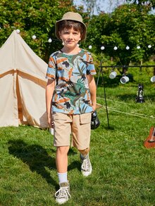 SHEIN Boys Dinosaur & Tropical Print Tee - Multicolor - View 5