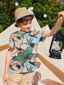 SHEIN Boys Dinosaur & Tropical Print Tee - Multicolor - View 7
