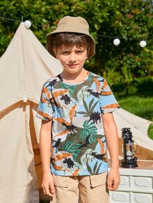 SHEIN Boys Dinosaur & Tropical Print Tee - Multicolor - View 6