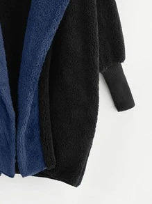 SHEIN LUNE Abrigo teddy con parte delantera abierta con capucha - Azul Marino - Ver 3