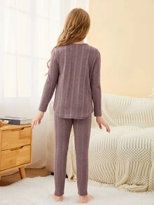 Girls Solid Rib-knit PJ Set - Dusty Pink - View 2