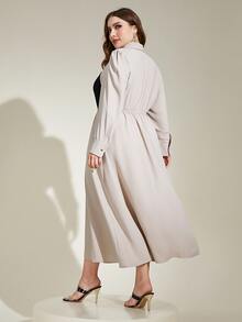 Mulvari 大碼撞色鎖眼領口假兩件連衣裙 - 卡其色 - 查看 2