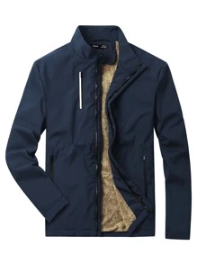 Manfinity Homme Men Zip Up Teddy Lined Coat - Navy Blue - View 1