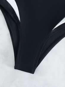 SHEIN Swim Summer Beach Contrast Binding One Shoulder One Piece Swimsuit - Black - View 5