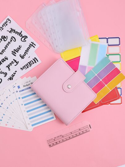 1 Set A7 Macaron Color Loose Leaf Binder With Random Global Stickers, Budget Cards, And Zipper Pouch,Savings Plan,Biweekly Savings Plan,10000 Savings Plan,Savings Strategy