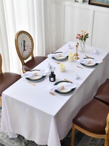 1pc Solid Scallop Trim Tablecloth - White - View 3