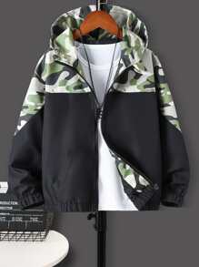 Boys Camo Print Zip Up Hooded Jacket Without Tee - Multicolor - View 1