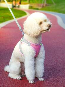 1 Set Of Breathable Reflective Checkered Edge Chest And Back Traction Rope Harness, Suitable For Indoor And Outdoor Use, For Dogs And Cats - Pink - View 2
