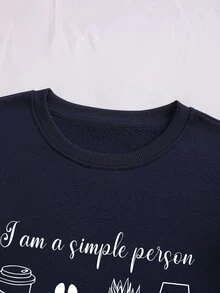 SHEIN EZwear Plus Slogan Graphic Thermal Lined Sweatshirt - Navy Blue - View 3