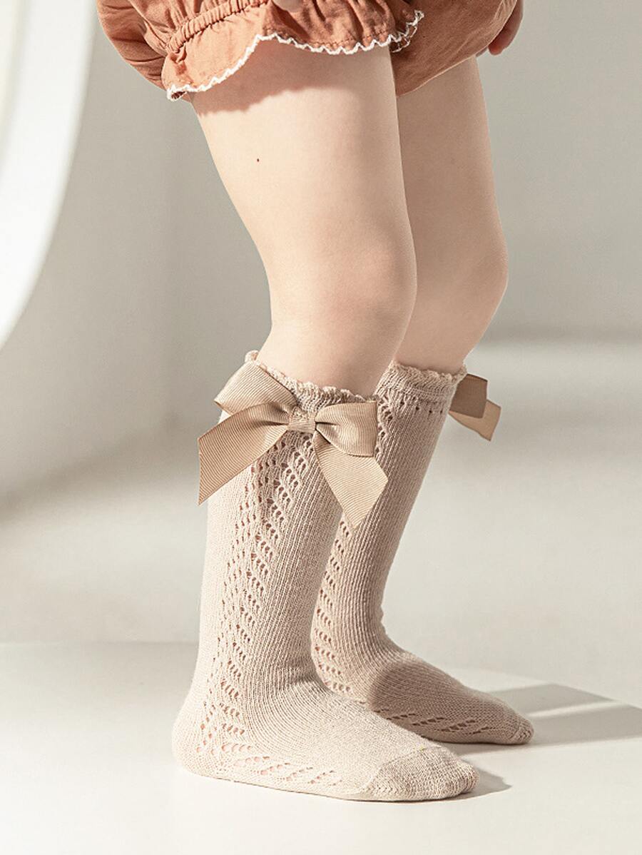 1 đôi Vớ trang trí nơ cho bé - Màu Khaki - Xem 1