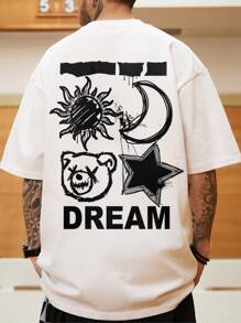 Manfinity Homme Hombres Camiseta con estampado de dibujos animados y letra - Blanco - Ver 1