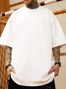 Manfinity Homme Hombres Camiseta con estampado de dibujos animados y letra - Blanco - Ver 2