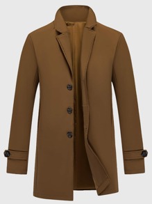 Manfinity Homme Men Lapel Neck Single Breasted Trench Coat - Coffee Brown - View 1