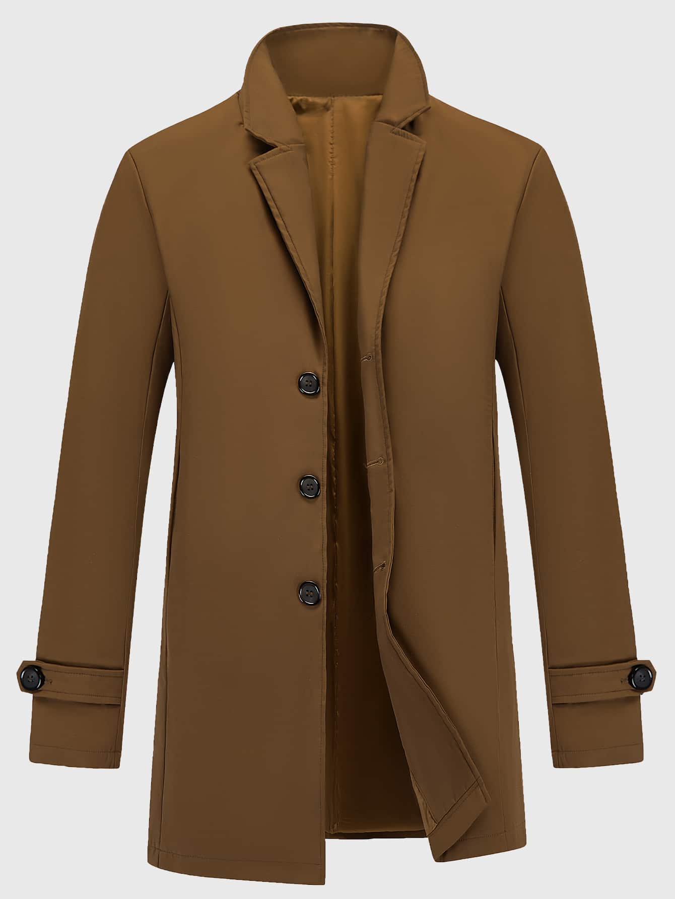 Manfinity Homme Men Lapel Neck Single Breasted Trench Coat - Coffee Brown - View 1
