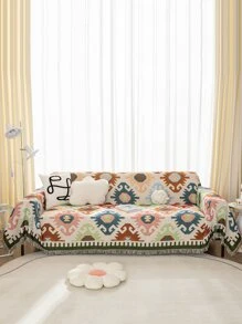 Geometric Pattern Raw Trim Sofa Towel - Multicolor - View 1