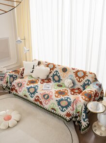 Geometric Pattern Raw Trim Sofa Towel - Multicolor - View 3