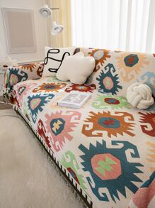 Geometric Pattern Raw Trim Sofa Towel - Multicolor - View 5