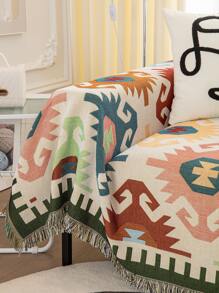 Geometric Pattern Raw Trim Sofa Towel - Multicolor - View 6