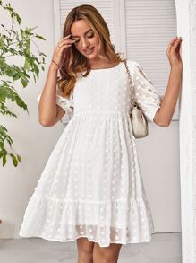 SHEIN Maternity Swiss Dot Ruffle Hem Smock Dress - White - View 1