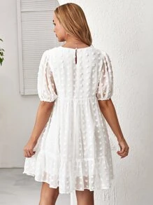 SHEIN Maternity Swiss Dot Ruffle Hem Smock Dress - White - View 2