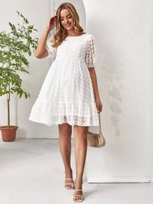 SHEIN Maternity Swiss Dot Ruffle Hem Smock Dress - White - View 3
