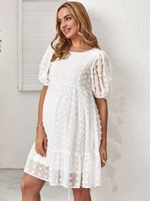 SHEIN Maternity Swiss Dot Ruffle Hem Smock Dress - White - View 6