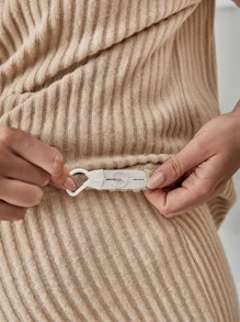 SHEIN Bộ đồ hai mảnh Bà bầu Gân đan màu trơn Giải trí - Màu Khaki - Xem 6